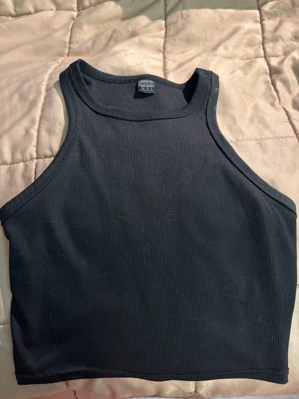 Black Ribbed Tank Top - Sleeveless Cropped Style
